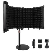 Rigych Microphone Isolation Shield with Mic Stand, Sound Proof Mic Isolation Shield, High Density Absorbent Foam Microphone Stand for Recording Studi