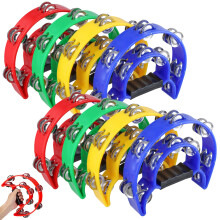 JOIKIT 8 PCS 23 x 20 cm 4 Color Double Row Tambourines, Half Moon Tambourines for Musicians Singers Bands