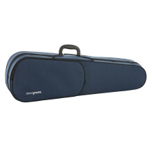 PURE GEWA Form Shaped Violin Case dark blue/light grey velvet with music pocket and backpack straps 1/2