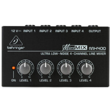 Behringer MX400 MicroMIX 4-Channel Mono Line Mixer for Guitar, Synth, Podcast & Studio, Ultra Low-Noise Audio Blender with Level Controls, 12V Adapte