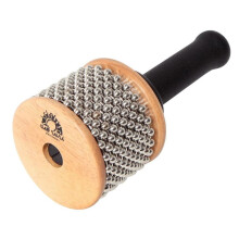 GEWA Cabasa 18 x 8 cm – percussion instrument with wooden body, metal surface & metal ball chains – natural – rubber handle
