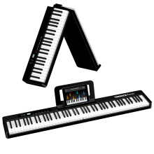 TERENCE Piano Keyboard with 88 Keys Foldable Digital Piano with 1750mAh Battery Semi Weighted Keyboard with Display Function Keys Support MIDI Interf