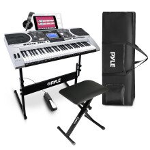 Pyle 61 Key Keyboard Piano Set with Stand Stool Sustain Pedal Headphones – Digital Music Piano Keyboard with LCD Display, 162 Sounds, USB MIDI for K