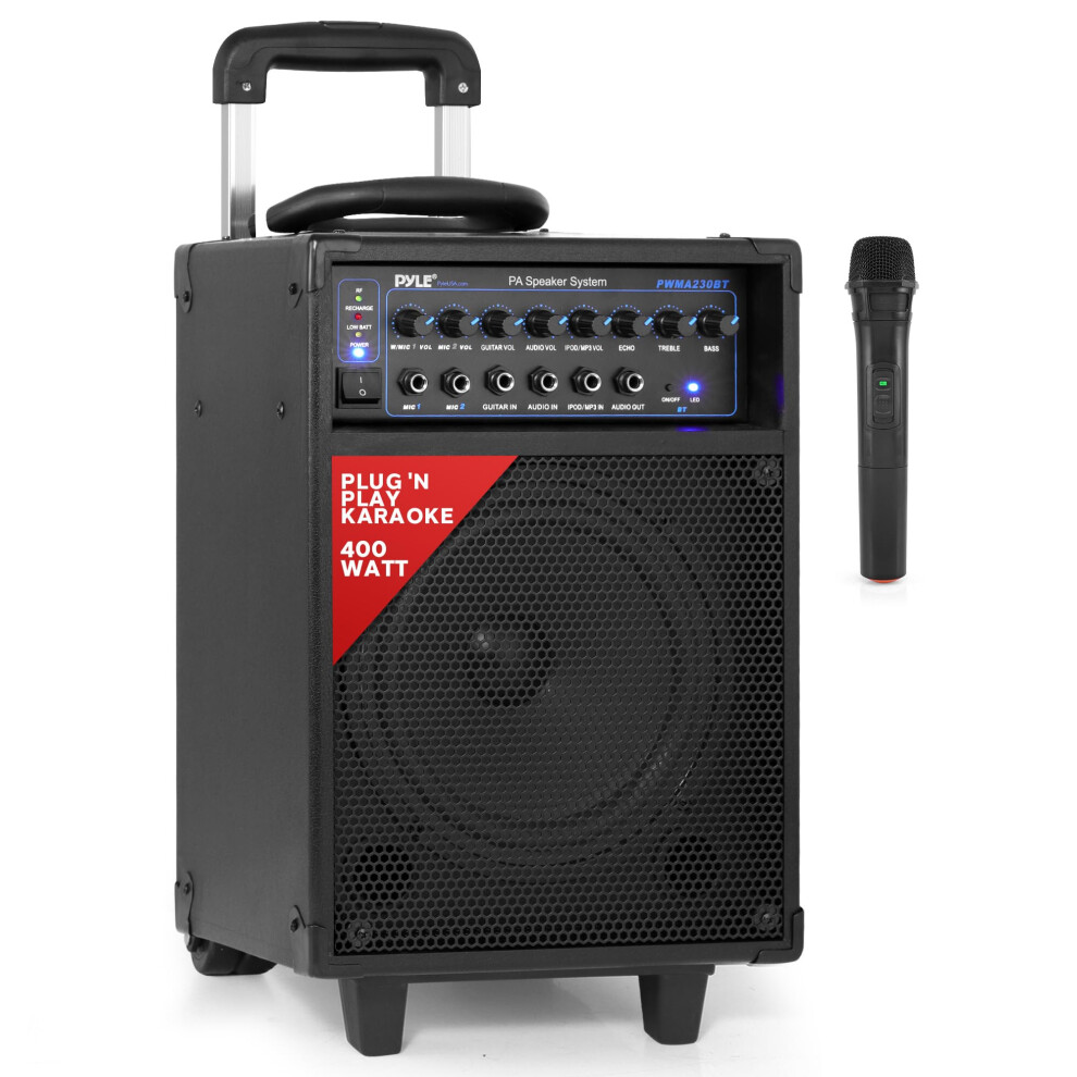 Pyle Portable Pa System Speaker With Microphone 400W 8 Inch Â Karaoke Bluetooth Party Speaker With Wireless Mic, Rechargeable Battery For Even Black 5001083118991