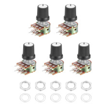 sourcing map 5Set WH148 B500K Ohm Potentiometer Kit, 6-Pin Split Shaft Rotary Linear Dual Taper Rotary Audio Potentiometer with Knob Nut Washer for A