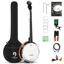 Vangoa Banjo 5 String Acoustic Electric Full Size Closed Back Set with Mahogany Resonator Remo Head Banjoe 24 Brackets with Geared 5th Pegs for Begin