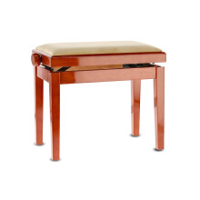 GEWA Piano Bench Deluxe, Solid Wood, Height Adjustable, High Gloss Cherry