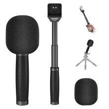 Neewer 13"/33cm Telescopic Lavalier Microphone Handheld with Anti Off Cold Shoe Foam Windscreen Interview Mic Handle Compatible with Rode Wireless Go