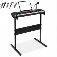 GYMAX 61 Keys Digital Piano, Portable Electronic Keyboard with Adjustable Stand, Music Stand and Microphone, Beginners Keyboard Piano Set for Kids (B