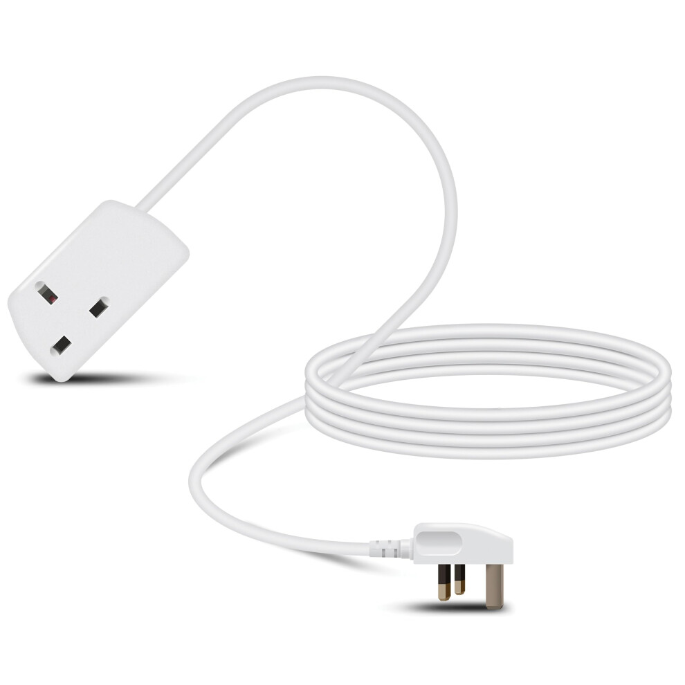 Eagle Single Gang Mains Power 13A Extension Socket To 13A Uk Plug Lead Cable, British Standards Bs1363 3M White 5001363081458