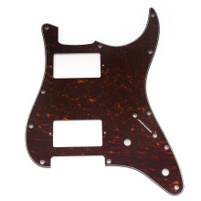 Musiclily Pro 11 Holes ST HH Guitar Pickguard with Covered Humbucker 2-Pot Layout for Fender Squier Strat Style Electric Guitar, 4ply Red Tortoise