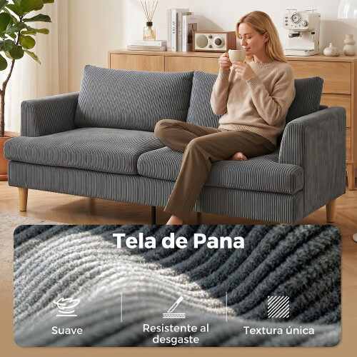 Homcom Sofá 3 Plaza Gris 188 x 80 x 86 cm 2