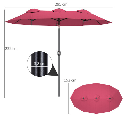 Outsunny Sombrilla Doble Rojo 295 x 152 x 222 cm 2