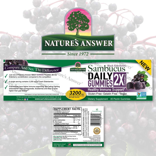 Nature's Answer, Μαύρο Σμπουκά, Ημερήσια Γούμμι, 2X Στιγμή, 3,200 mg, 45 Πεκτίνης Γούμμι 2