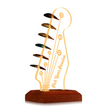 CoolGift Mart Light Up Guitar Pick Holder, Acrylic Electric Guitar Headstock Shaped Plectrum Holder with Wooden Base for Picks Storage and Display, G