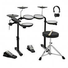 VISIONDRUM Compact Mesh Electronic Drum Set with Headphones and Stool for Kids & Adults, Black