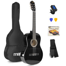 Max SoloArt Classical Acoustic Guitar Starter Kit - Full Size Beginner Guitars Bundle for Students & Adults with Accessories and 6-Month Lessons, Bla