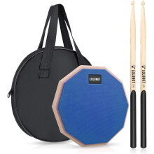 LOLUNUT Dumb Drum Practice Pad,2-sided Silent Practice Pad Soft Rubber Wooden Base Stand with Solid Wood Drum Sticks (8''-Blue)