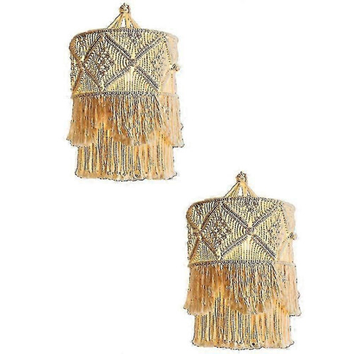 2x Handwoven Macrame Wall Tapestry Lampshade Boho Handcrafted Tassel Decor Background Headboard 1