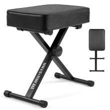 MUSTAR Piano Stool, X-Style Adjustable Height Piano Bench, 8.7cm Padded Folding Piano Keyboard Bench, Portable Piano Stool, Black