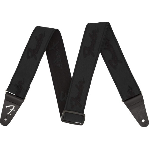 Fender Fender WeighLess Running Logo Guitar Strap, 2in, Black/Black