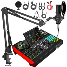 Podcast Equipment Bundle with 3.5mm Condenser Boom Mic for Pc/Phone Live Streaming Singing Gaming Music Recording, Live Sound Card Audio Mixer, Sound