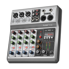 Aveek 5-Channel Audio Mixer, Sound Board Mixing Console with USB Bluetooth Reverb Delay Effect, Input 48V Phantom Power Stereo DJ Mixers for Recordin