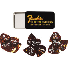 Fender Fine Electric Pick Tin Picks in Collector's Tin - Pack of 12 - Celluloid - 351 Shape - 3 Thicknesses - Tortoise Shell