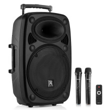 VONYX Verve38 12-Inch Portable PA Speaker System with Wireless Microphones, 800W Battery Powered Sound System, Rechargeable Bluetooth Speaker With Mi