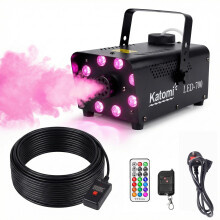 Katomi 500W Smoke Machine with 13 Colour RGB Effect, 8 LED Lights, Mini Fog Machine with 3-Metre Wired Remote and Two Wireless Controllers for DJ Dis