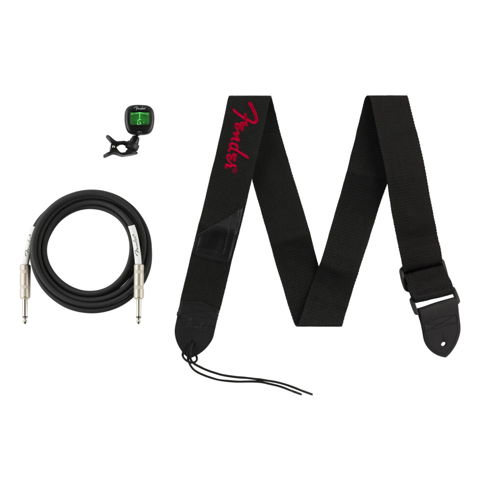 Fender All-In-One Accessories Bundle, Includes Tuner, Cable And Strap, For Electric, Acoustic & Bass Guitars, Ideal Music Gift Set