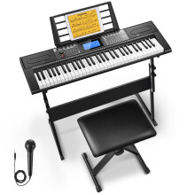 Donner 61 Key Keyboard Piano, Electric Piano Keyboard Kit with 249 Voices, 249 Rhythms - Includes Piano Stand, Stool, Microphone, Gift for Beginners,