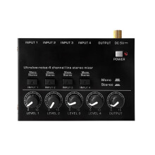 4 Channel Audio Mixer Low-noise Stereo Audio Mixer with Separate Volume Adjustment Power Switch for Microphones Guitars Bass Keyboards Stage Mixer UK