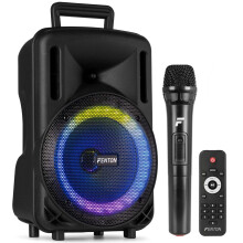 Fenton FT08LED MK2 Portable PA System 300W, 8 Inch Bluetooth Party Speaker With Wireless Microphone, Rechargeable Battery, USB MP3 Playback & LED Par