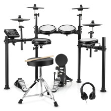 Donner DED-200X Electronic Drum Set, Electric Drum Kit with Quiet Mesh Drum Pads, 2 Cymbals w/Choke, 31 Kits and 450+ Sounds, Throne, Headphones, Sti