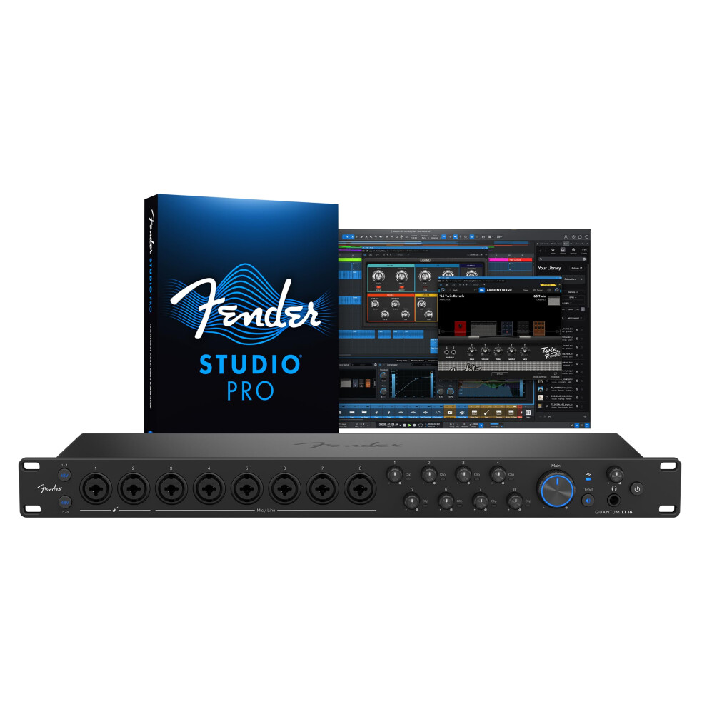 Fender Quantum Lt 16 | 16-In 8-Out Usb-C Audio Interface For Music Production, Eight Max-Hd Mic Preamps, 14 Line Inputs, Low-Latency Drivers, Loopbac