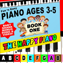 The Happy Piano PRESCHOOLER Book and Stickers KIT for Ages 3-5. Color Piano Keyboard Stickers (for Your Piano) and Book with Fun Piano Music Lessons.