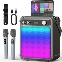 Karaoke Machine with 2 Wireless Microphones for Adults,Portable Bluetooth Karaoke Speaker with LED Lights/ECHO,Supports TF,USB,AUX,TWS for party,Outd