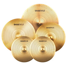 SHAEVLE Low Volume Cymbal Pack Drum Cymbals Sets Golden Mute Cymbal 14"Hi-hat+16"Crash+18'Crash+20"Ride Quiet Drum Cymbals Pack for Practice