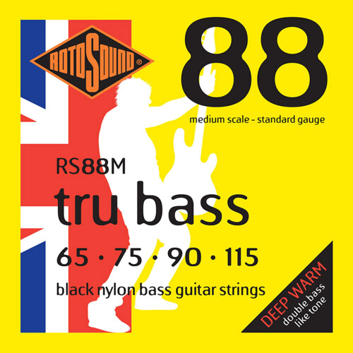 Rotosound RS88M Black Nylon Standard Gauge Flatwound Medium Scale (65 75 90 115)