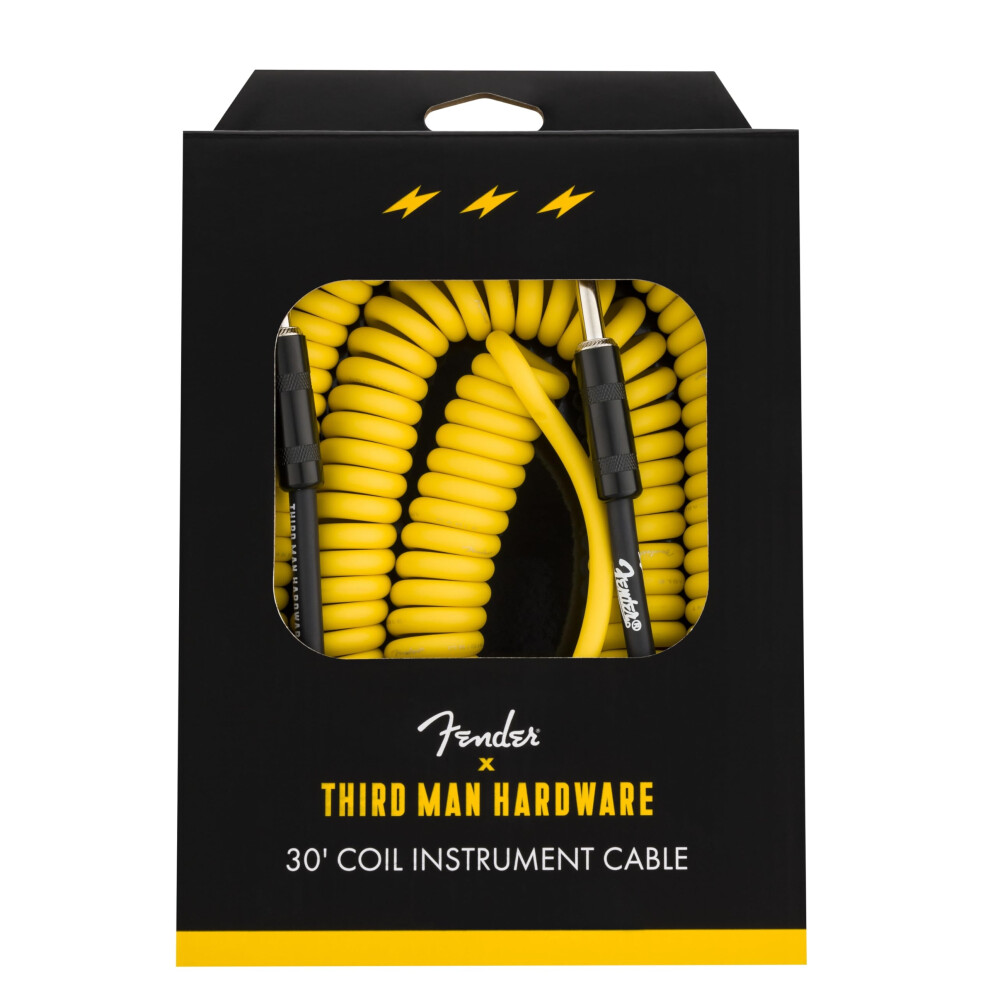 Fender X Third Man Hardware - 30' Coil Instrument Cable, Suitable For Electric Guitar & Electric Bass Yellow