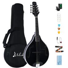 Mulucky A Style Mandolins Instrument, 8 String Acoustic Mandolin with Beginner Kit, Case, Tuner, String, Picks - Black