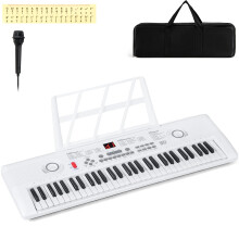 GYMAX 61 Key Keyboard Piano, Portable Digital Keyboard with Music Stand, Microphone & Carry Bag, Compact Electronic Keyboard Musical Instrument for B