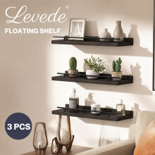 Levede Floating Shelves Set of 3 Wooden Wall Mounted Shelves Storage Black