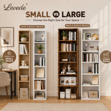 (Walnut / 60cm Wide) Levede Bookcase 6 Tier Book Shelves Tall Slim Large Storage Unit Adjustable Wood