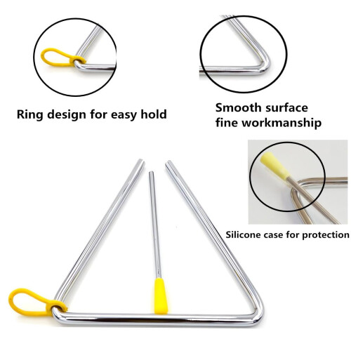 Musical Triangles, 3 Pack Hand Percussion Triangles with Strikers and Finger Hol 2