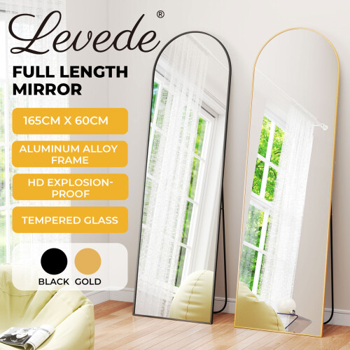 (Black) Levede 165x60cm Arched Full Length Floor Mirror