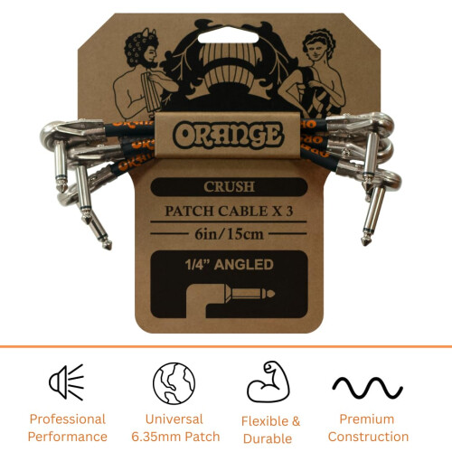 Orange Patch Cable - 6 Inch Pedalboard Cables, 1/4 Inch Angled 3 Pack 1