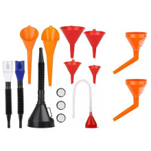 12 Pcs Automotive Funnels Set, Plastic Long Neck Oil Funnels, Snap Funnel,Right Angle and Bend Funnel Mouth Funnels