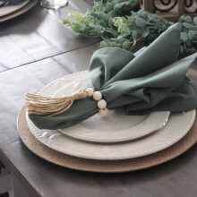 12x Beaded Wood Napkin Rings with Table Setting Wedding Party Décor Accessories Napkin Holder Natural Style